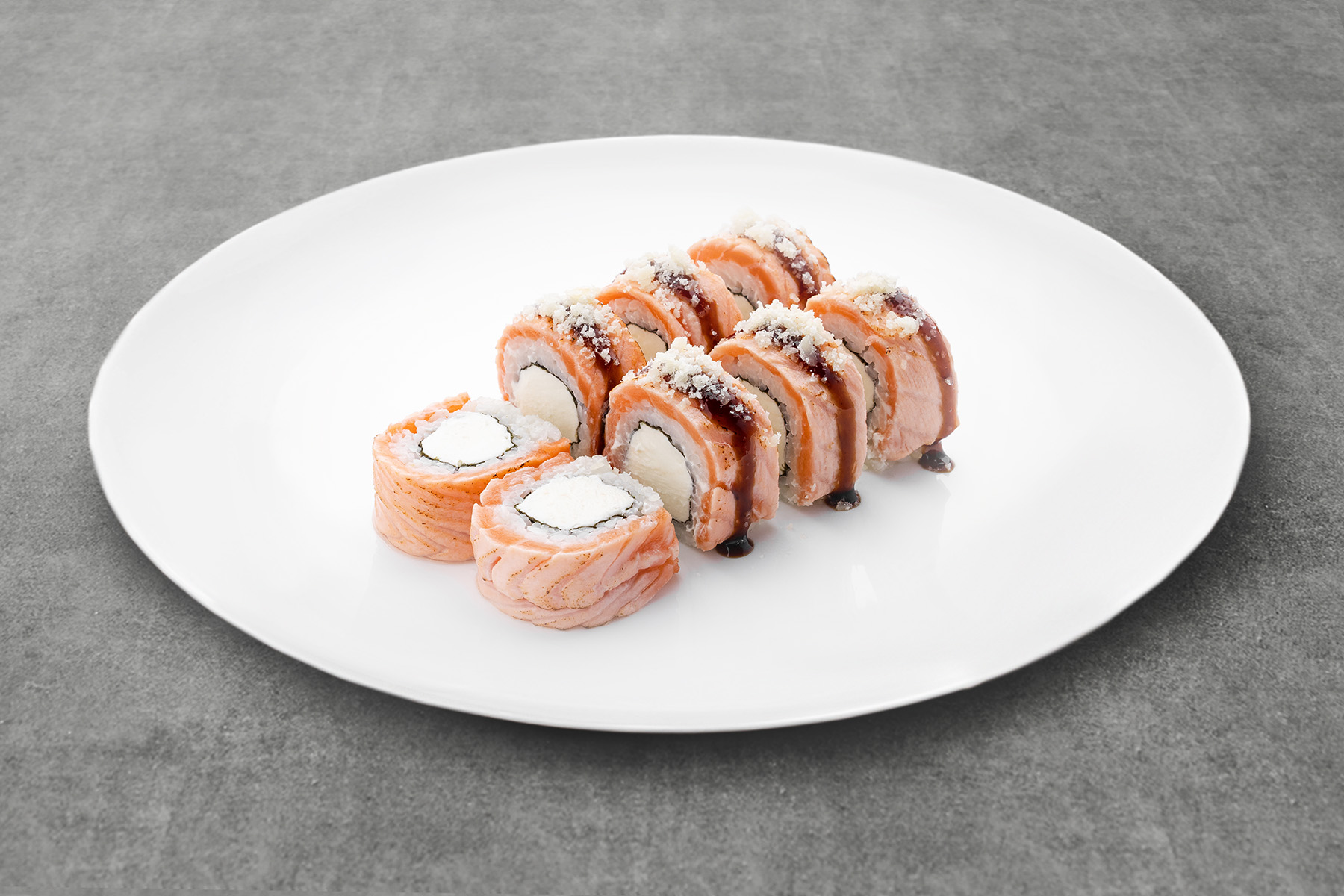 Double cheese roll with grilled salmon photo
