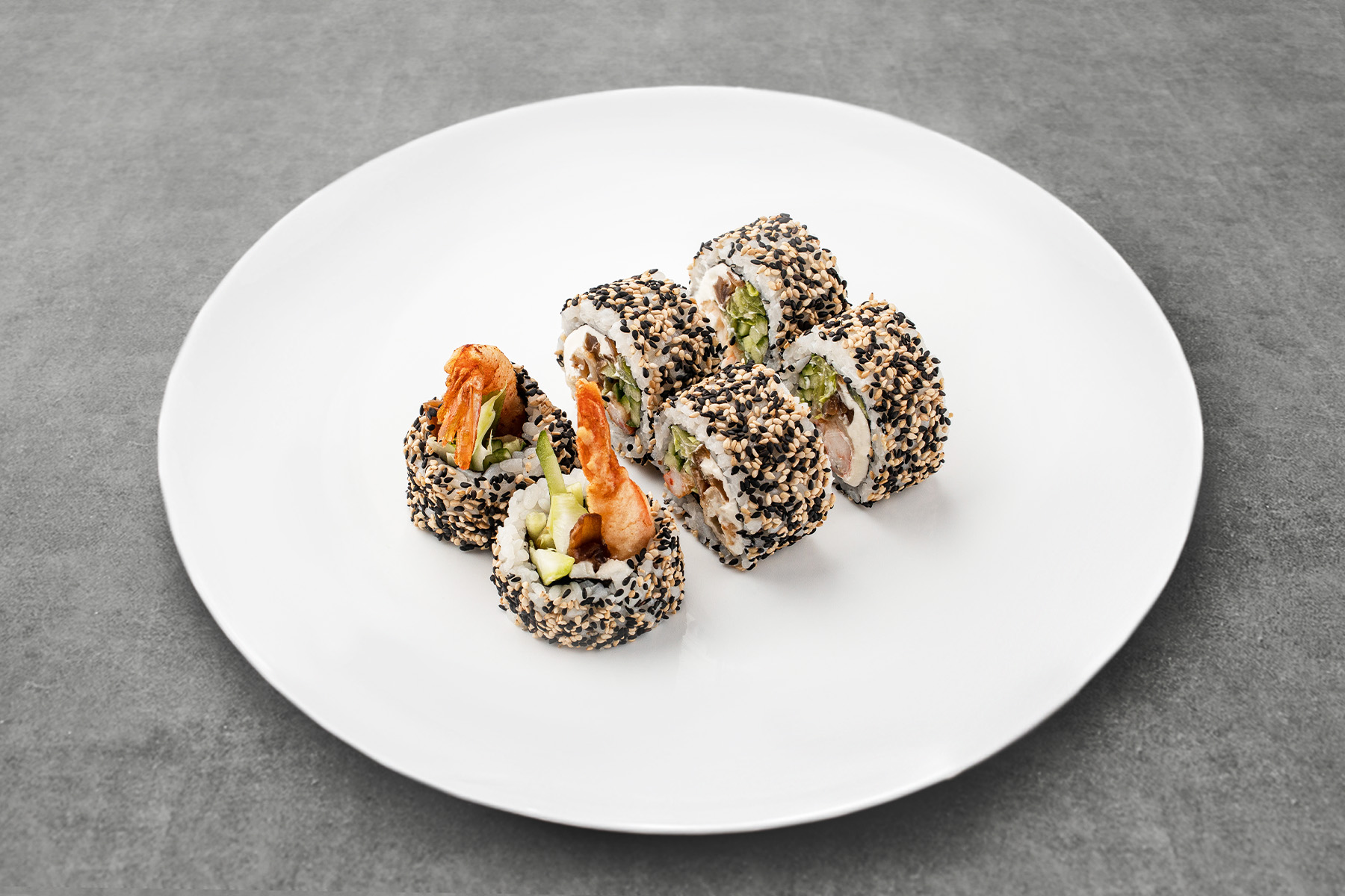 California roll with grilled shrimp and sesame photo